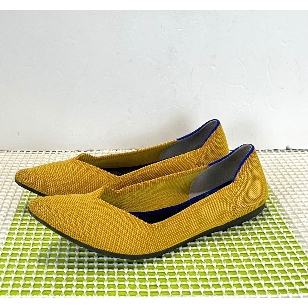 Rothys The Point Women's W7 Mustard Yellow Knit Pointed Toe Flats GOOD